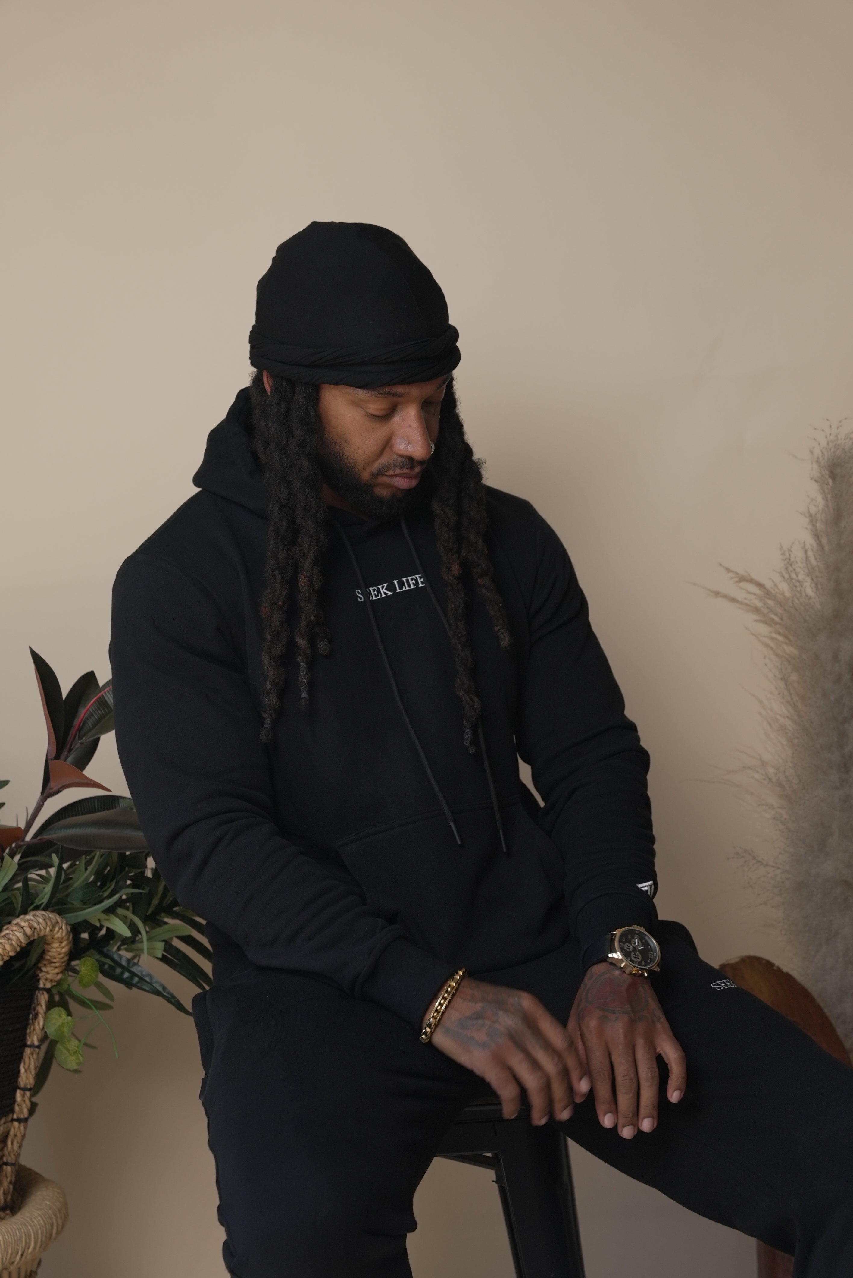 Black Seek Life Hoodie Embroidered